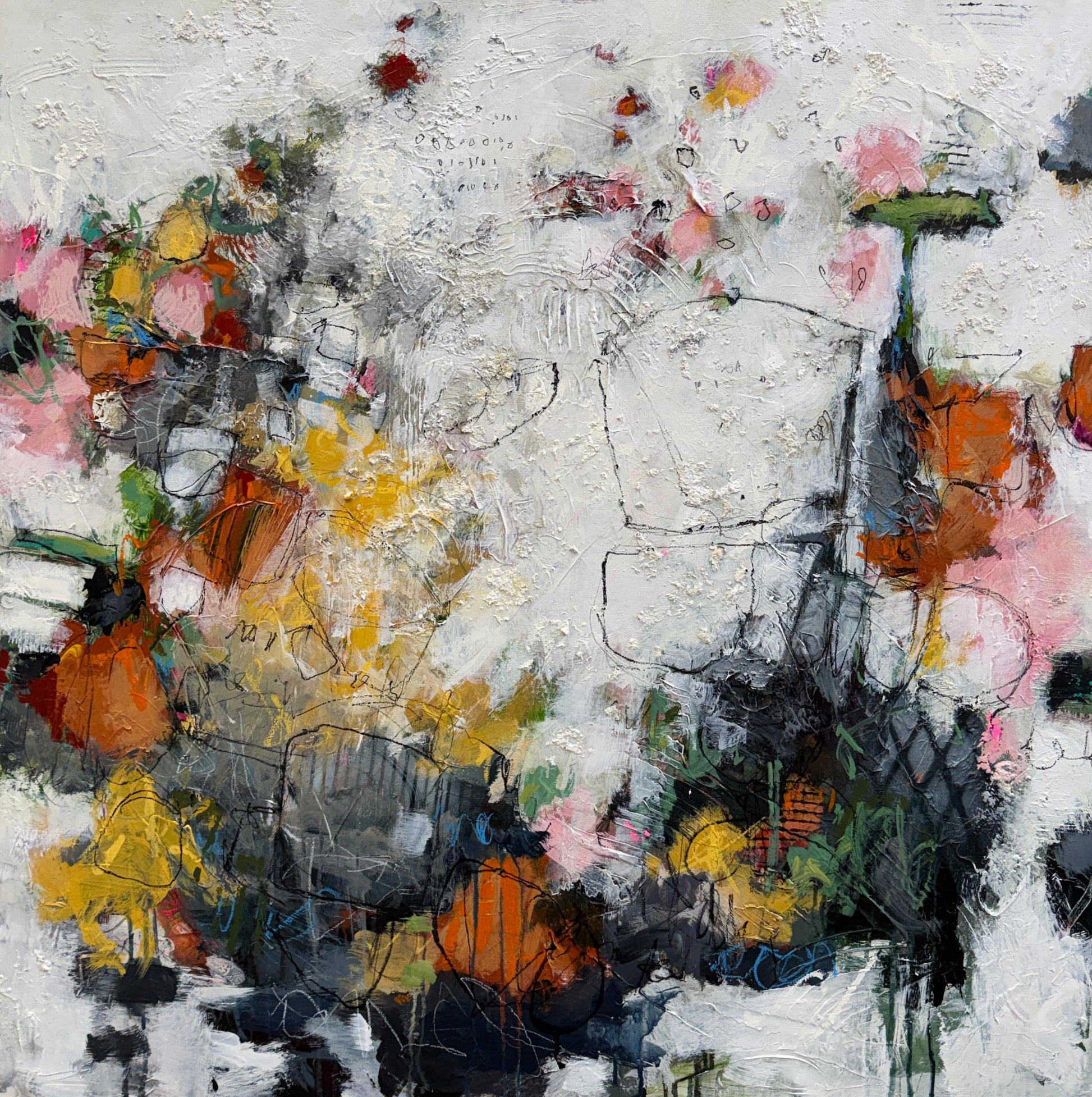 Abstract art with a mix of colors on a textured surface