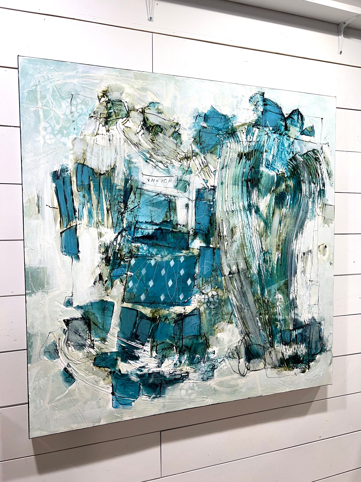 blue abstract painting lori mirabelli 40x40 inches