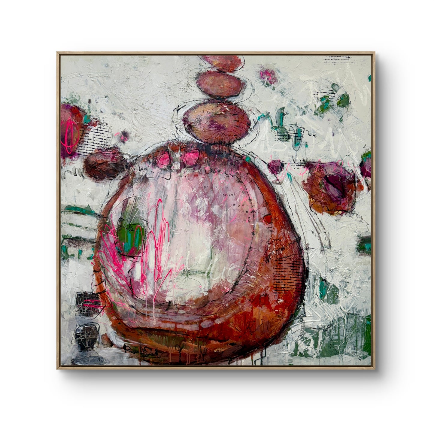 Abstract art piece with circular shapes and a mix of colors on a white background