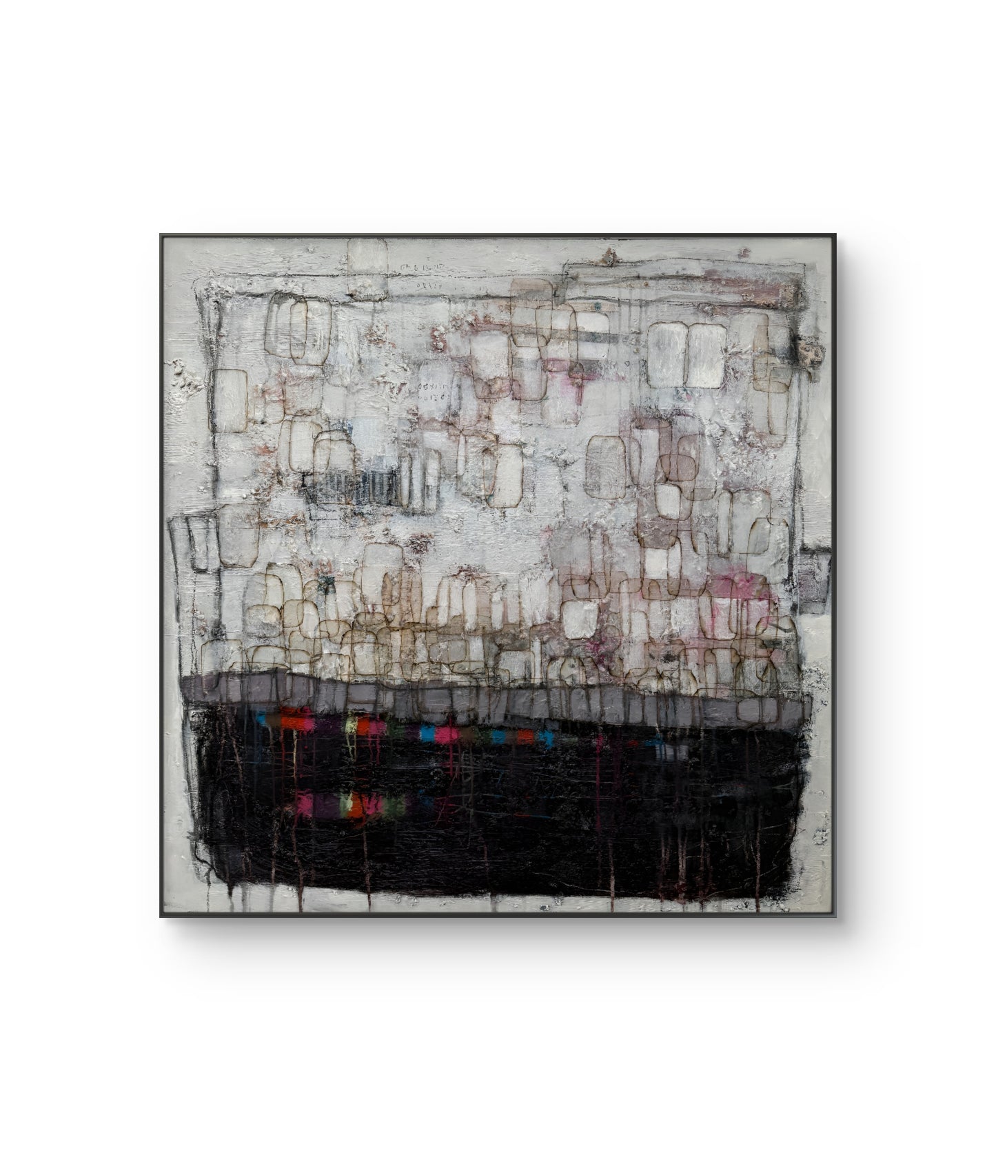 Abstract artwork with geometric shapes on a white background