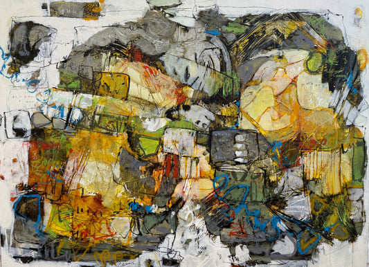 Abstract painting 36x48 lori mirabelli Original painting orange yellow and green