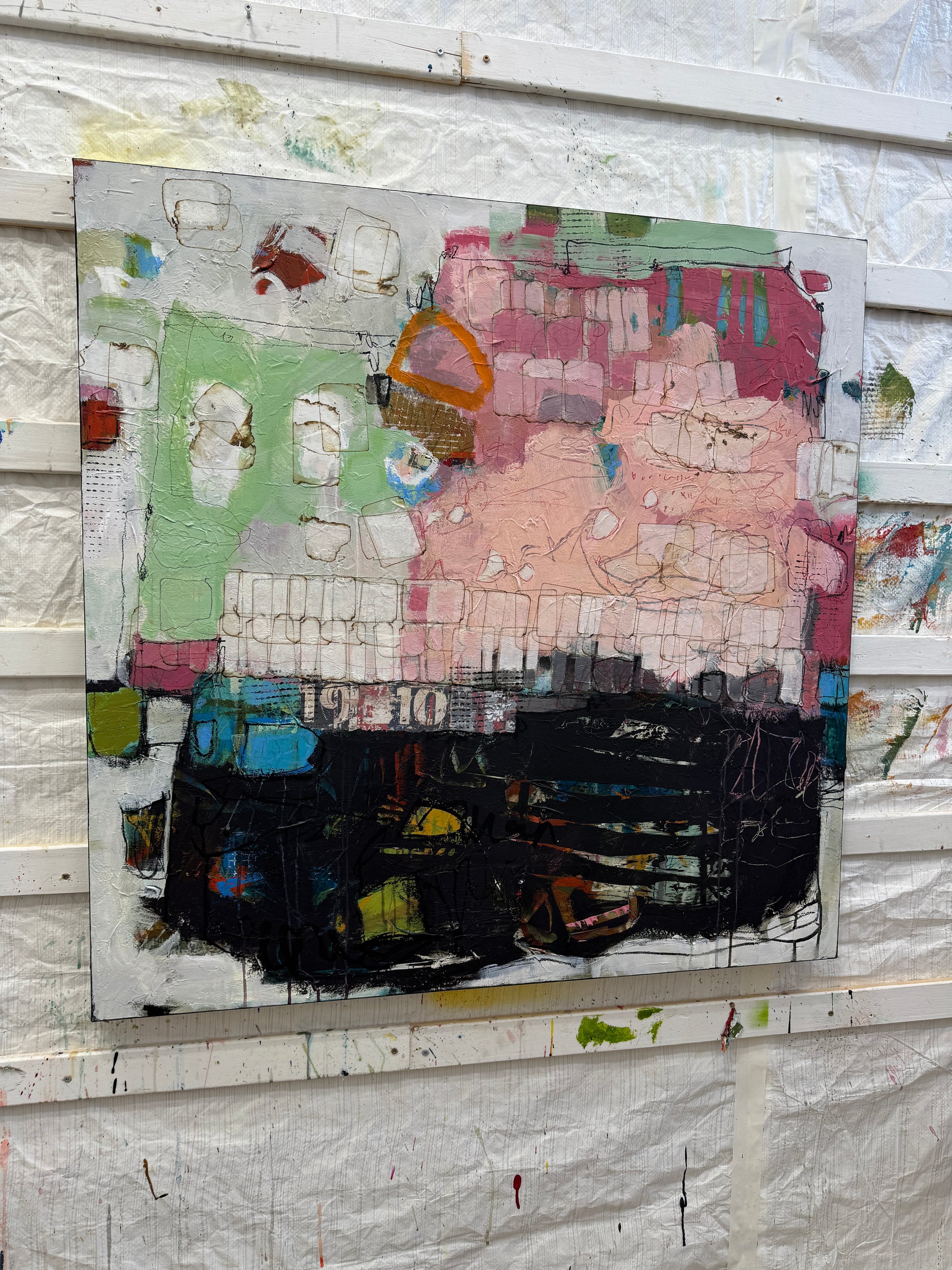 Abstract art piece on a textured surface