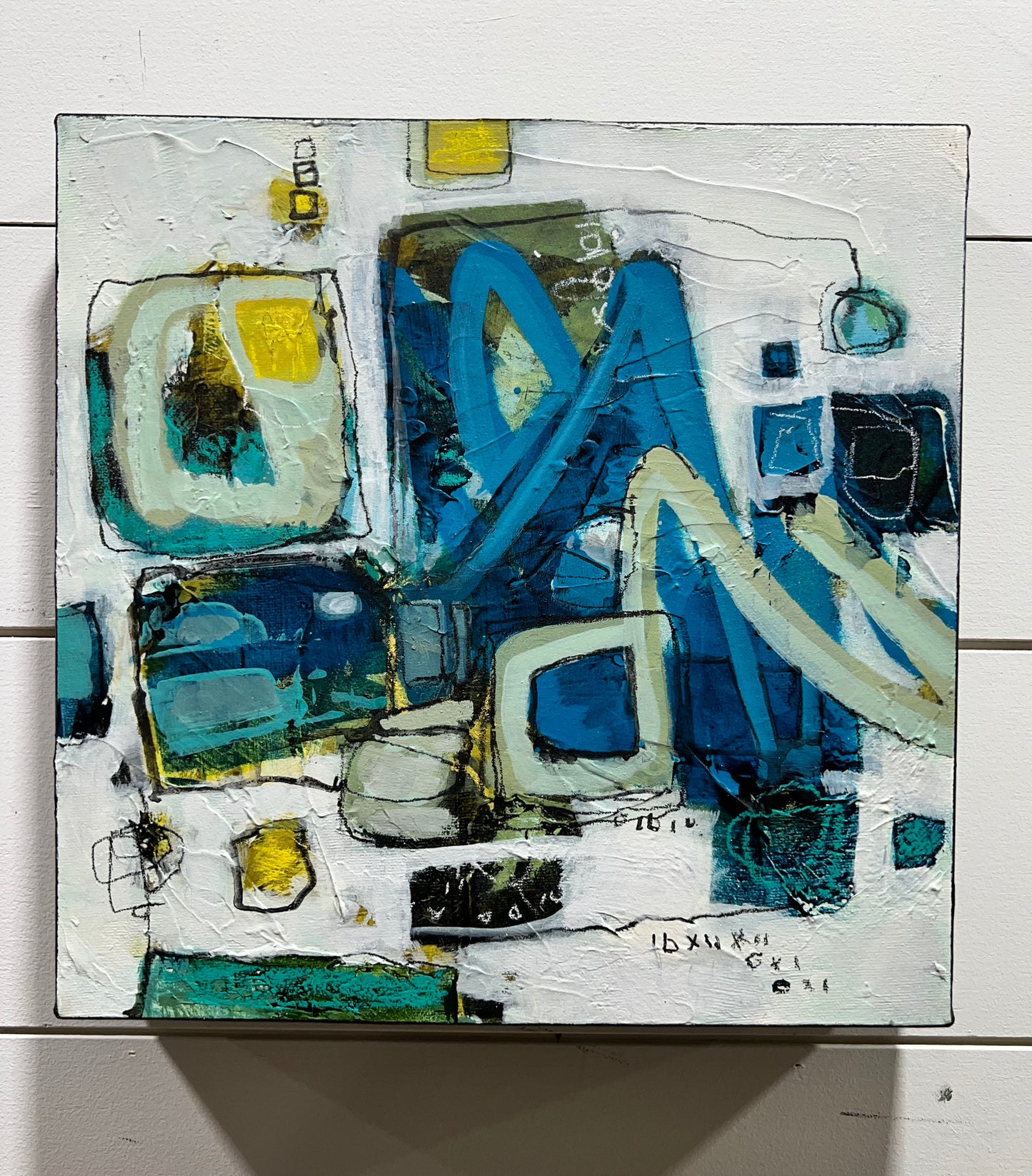 blue abstract  art painting 12x12 lori mirabelli toronto ottawa New York