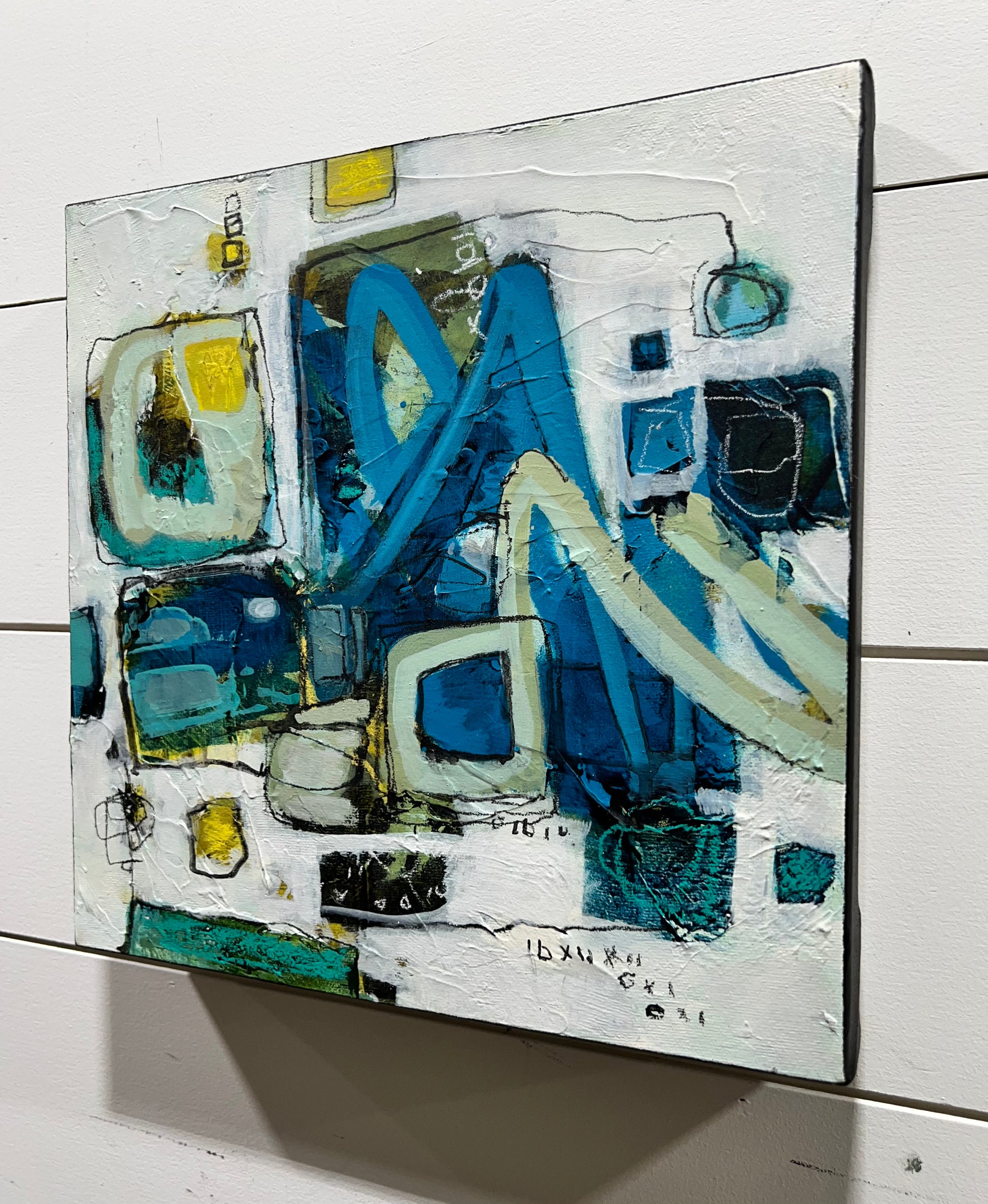blue abstract  art painting 12x12 lori mirabelli toronto ottawa New York