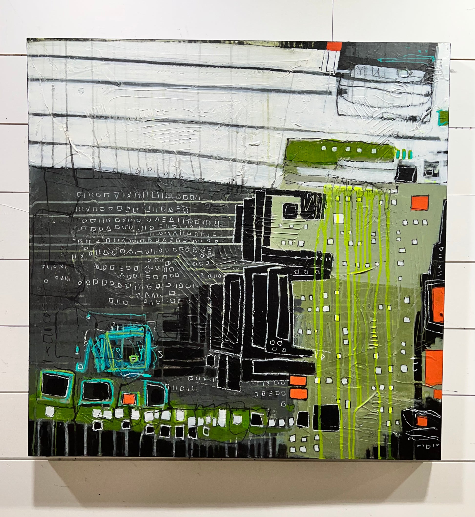 black and green abstract painting 36x36 lori mirabelli art toronto