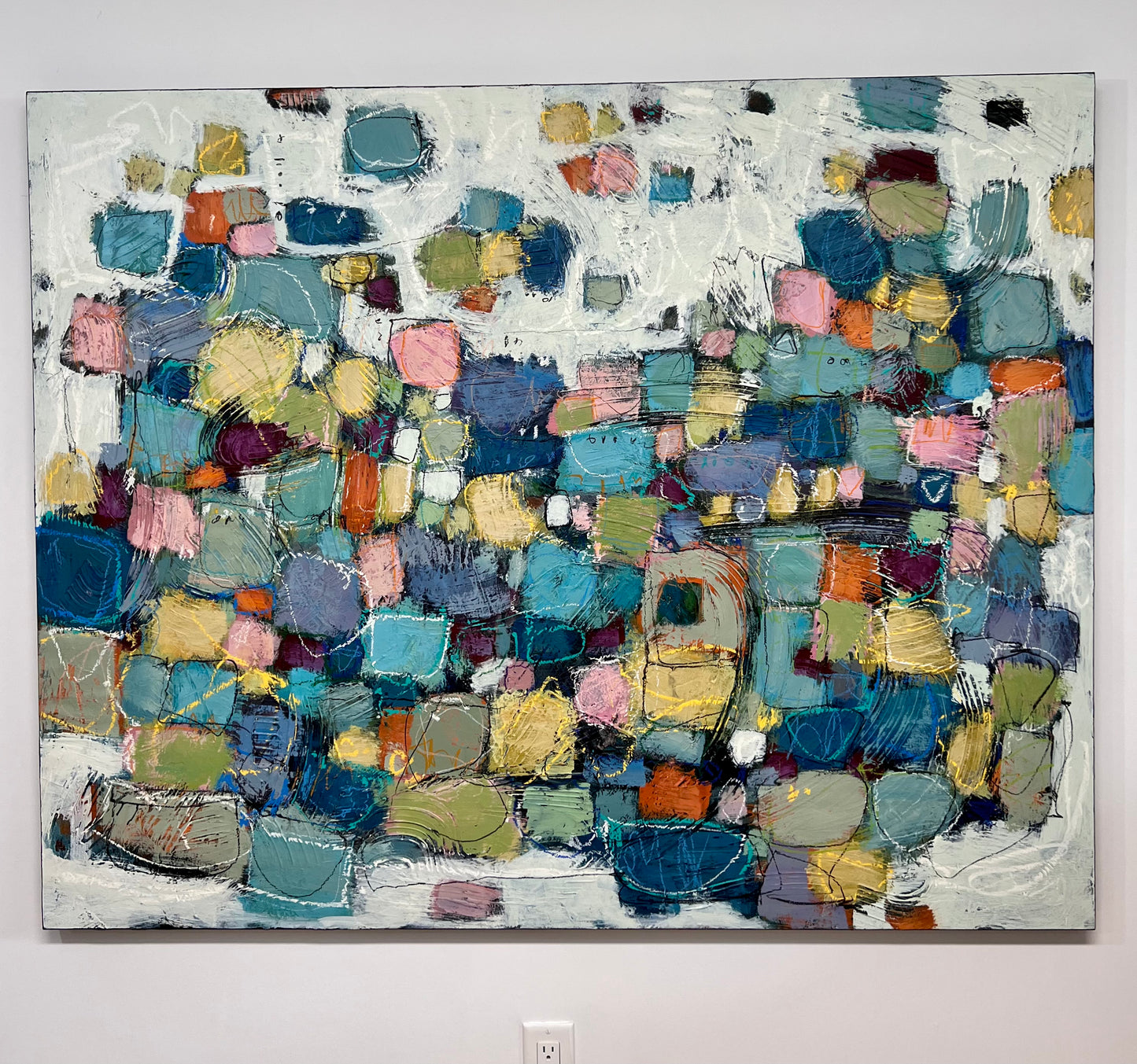 48x60 inch horizontal large colorful abstract painting Lori Mirabelli