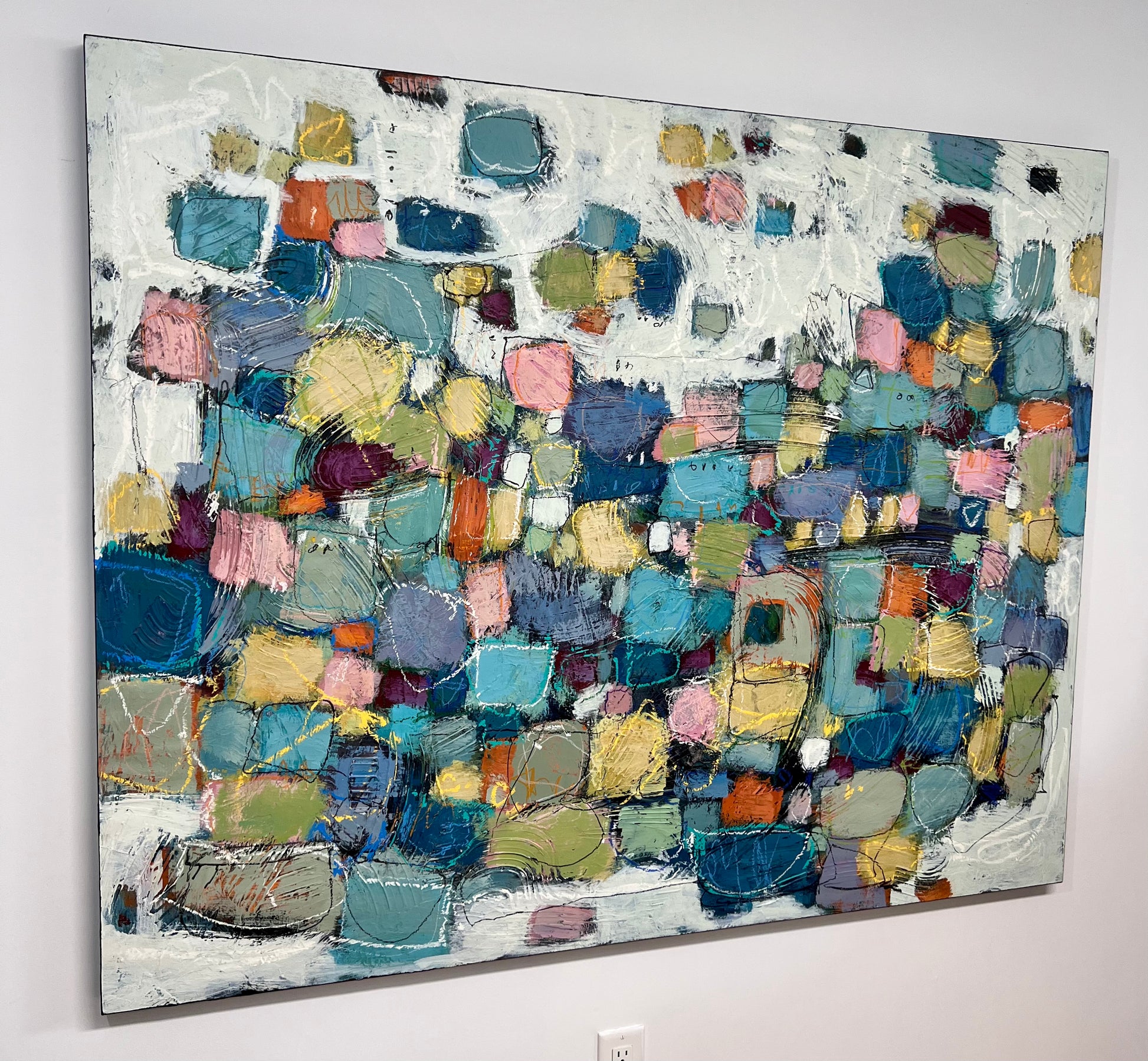 48x60 inch horizontal large colorful abstract painting Lori Mirabelli