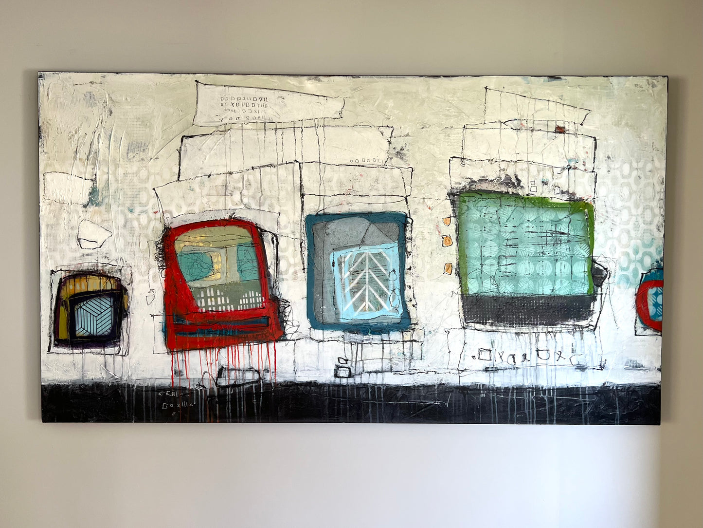retro modern abstract painting by artist lori mirabelli