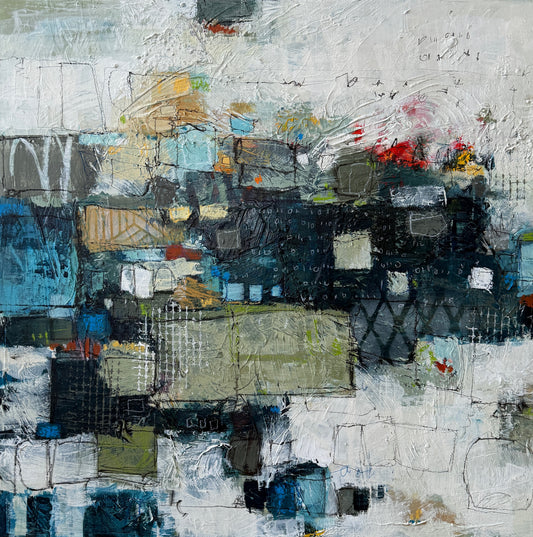 Weathering Time 24 x 24 textured abstract painting acrylic on canvas by Canadian artist Lori Mirabelli