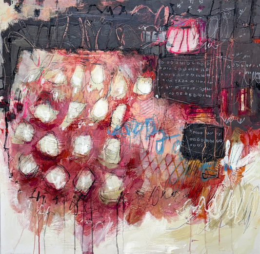 Abstract artwork with a mix of colors and textures