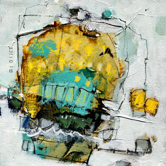 yellow abstract painting lori mirabelli 8x8