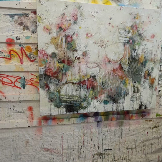 Large colourful abstracted floral painting - Lori Mirabelli