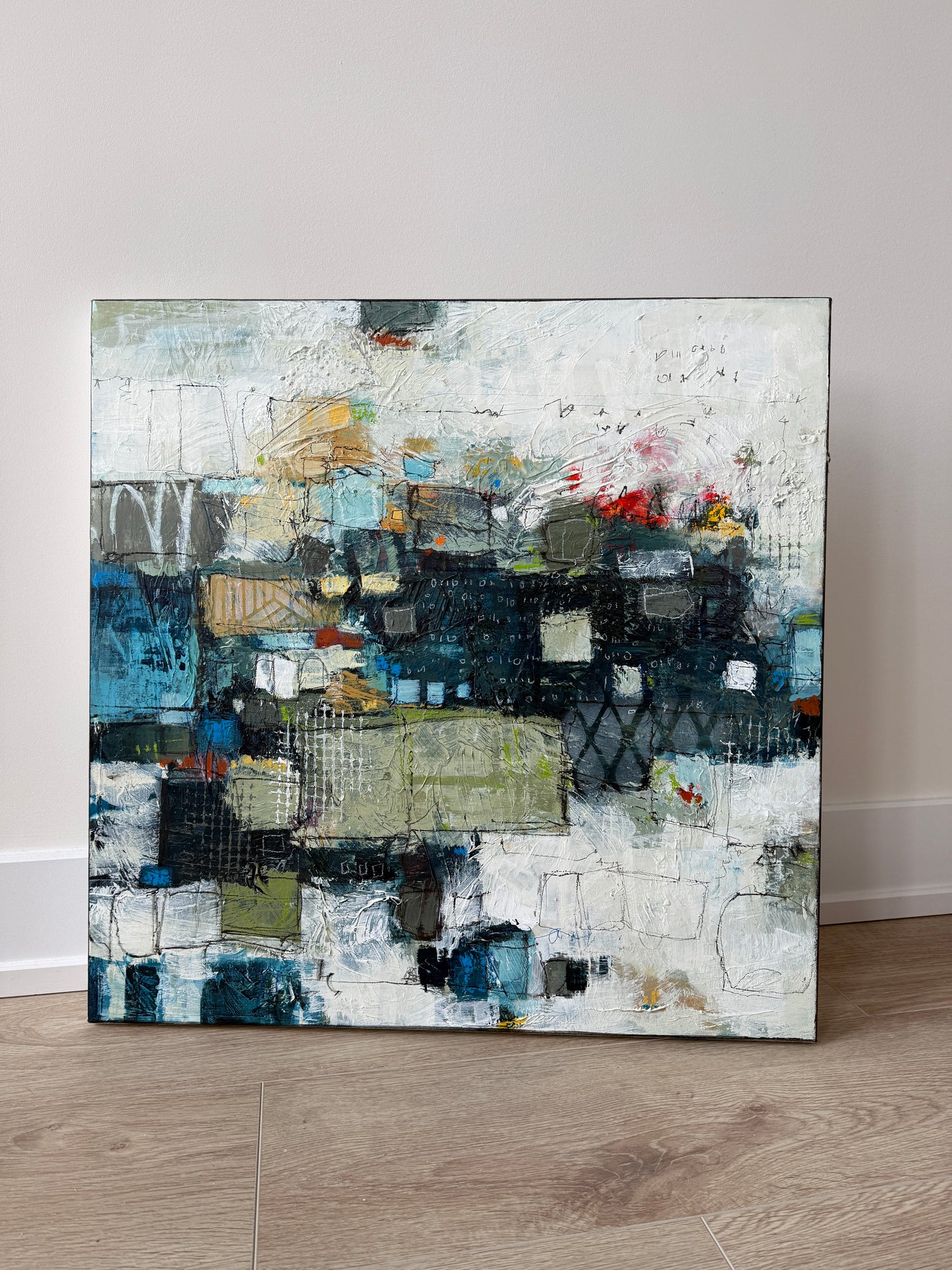 Weathering Time modern abstract wall art 24 x 24 original painting by Lori Mirabelli