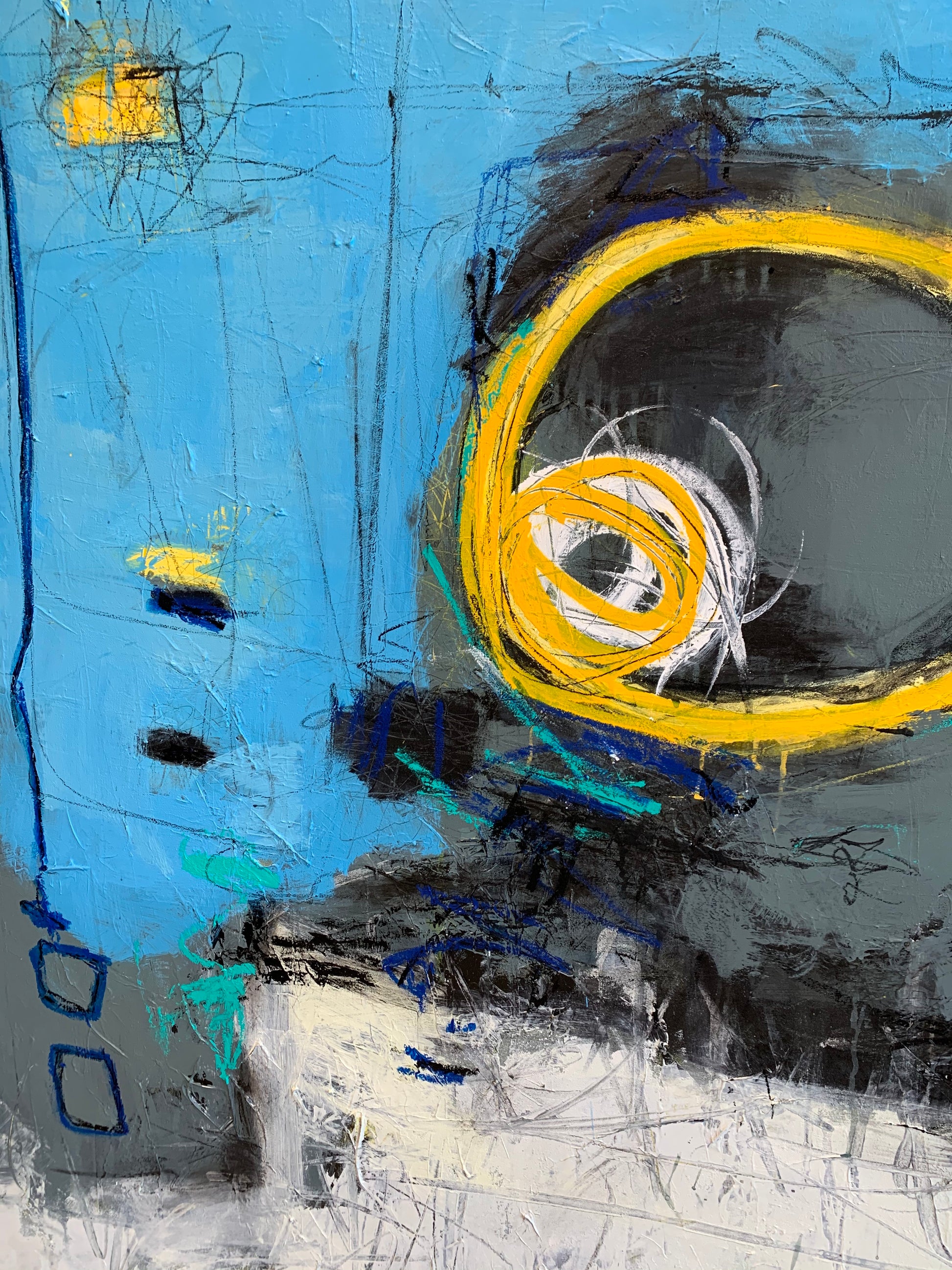 very large blue grey abstract painting