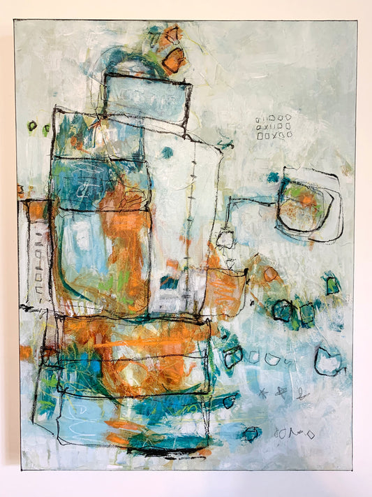 blue and orange acrylic painting